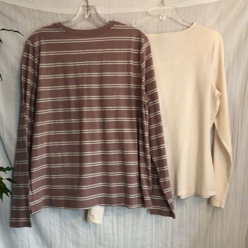 ANN TAYLOR & LOFT mauve cream striped NWT & cream w/beads neck lot 2 casual tops - Picture 5 of 15